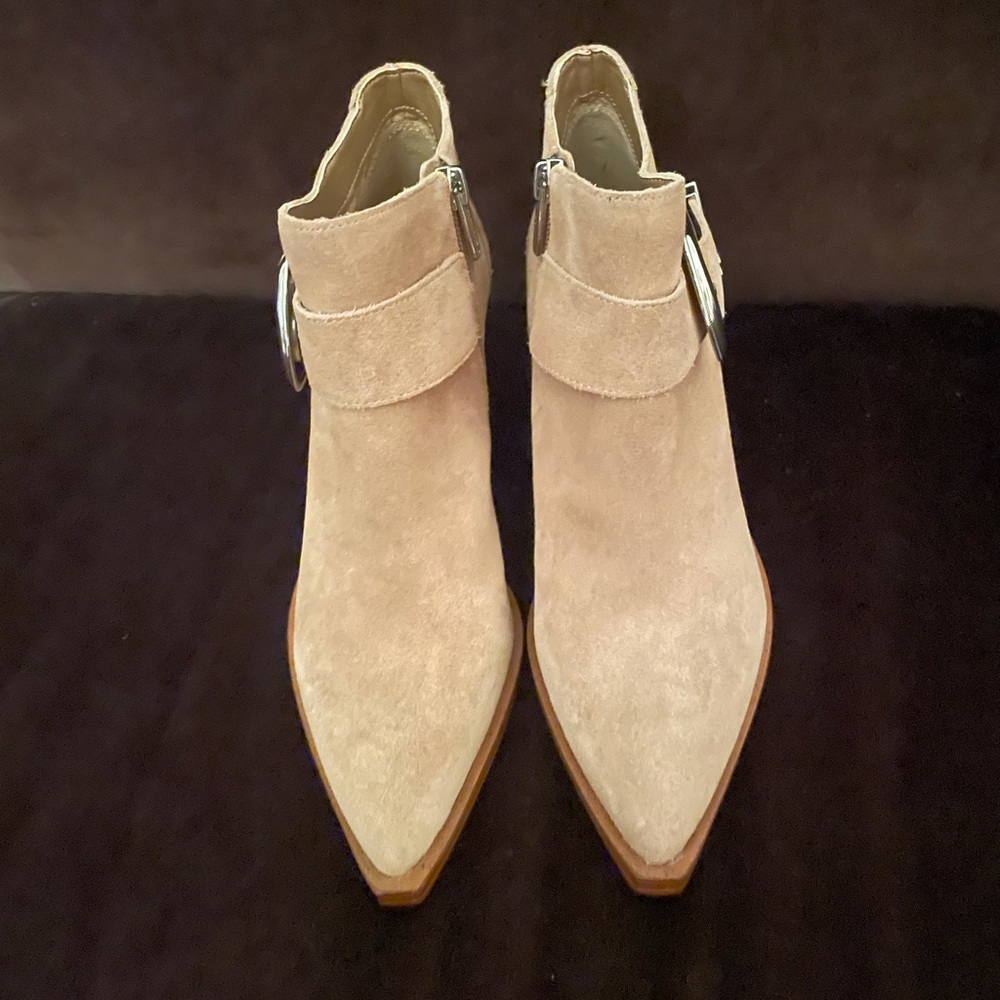Vince Camuto suede western style bootie. Tan color.